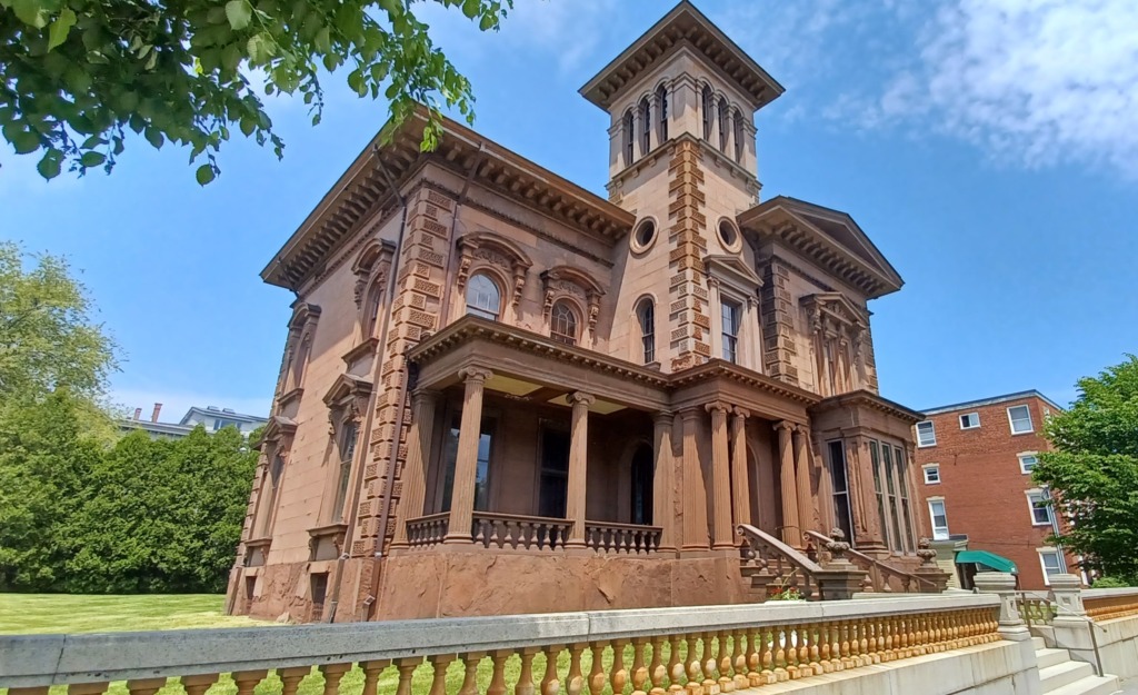 Victoria Mansion from corner Park + Danforth 2023 Victoria Mansion